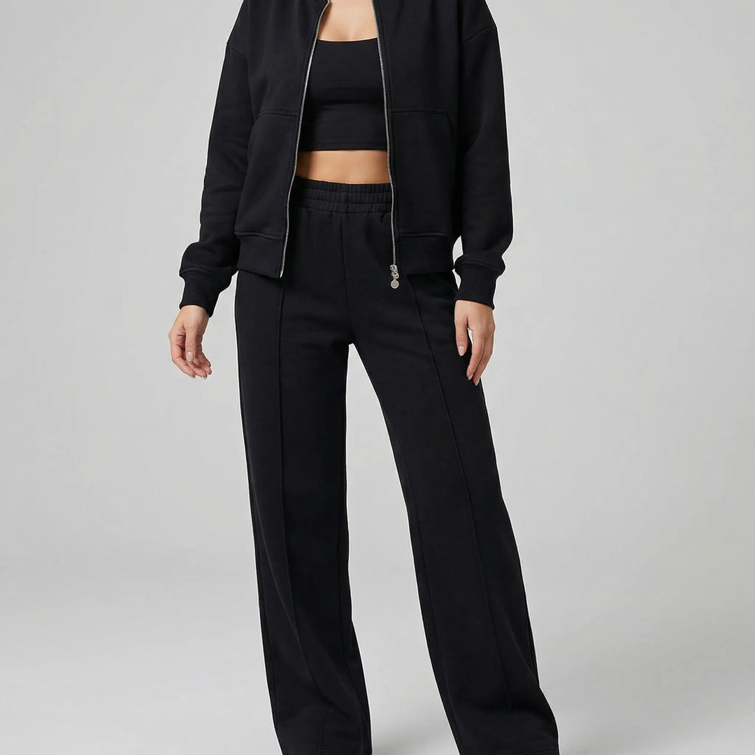 Evie women's straight leg trousers and jacket set. Regular fit pants & matching top for a complete look.