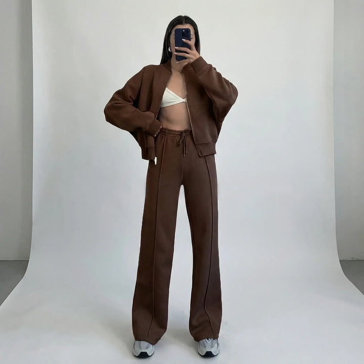 Comfortable Evie women's regular fit straight leg trousers set. Ideal two-piece outfit for casual elegance.