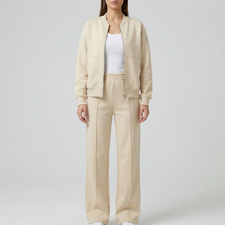 Complete Evie women's trousers set: regular fit straight leg pants with a matching jacket for any occasion.
