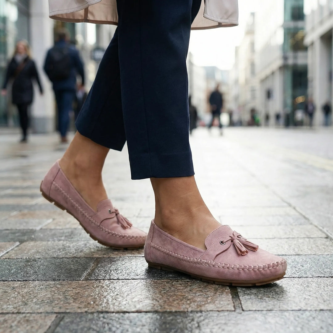 Memory foam cushioned extra wide loafers, designed for women's all-day comfortable wear.