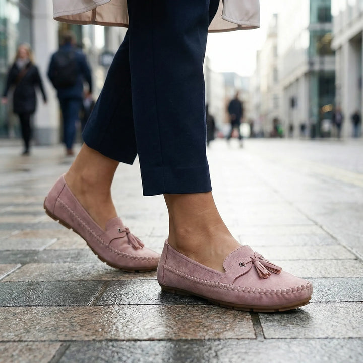 Memory foam cushioned extra wide loafers, designed for women's all-day comfortable wear.