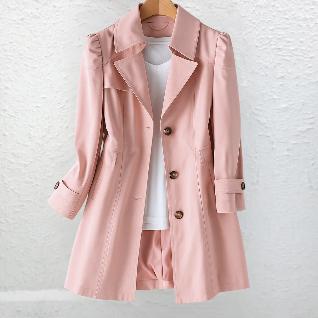 Elegant women's belted trench coat featuring a structured collar, ideal for classic workwear fashion & professional looks.