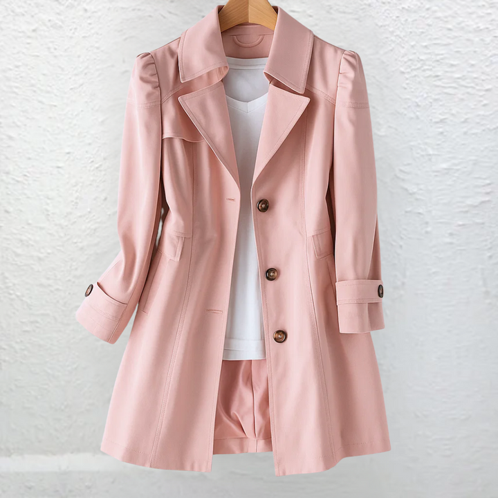 Elegant women's belted trench coat featuring a structured collar, ideal for classic workwear fashion & professional looks.