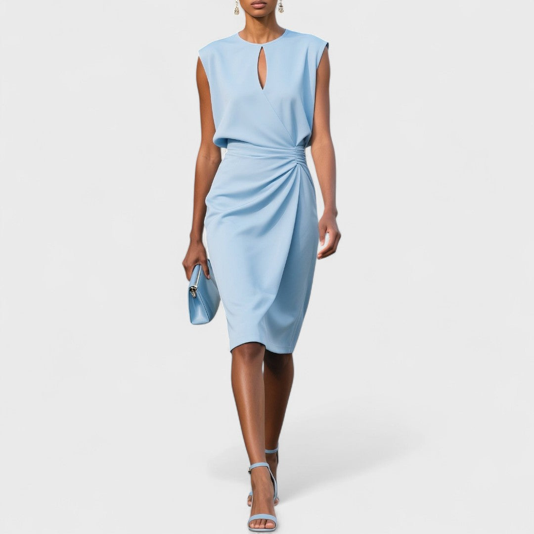 Women's fitted midi dress with an elegant side slit. Perfect for both casual chic and formal occasions.