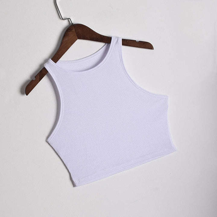 Chic women's fitted sleeveless crop top, an essential for everyday style & summer comfort.