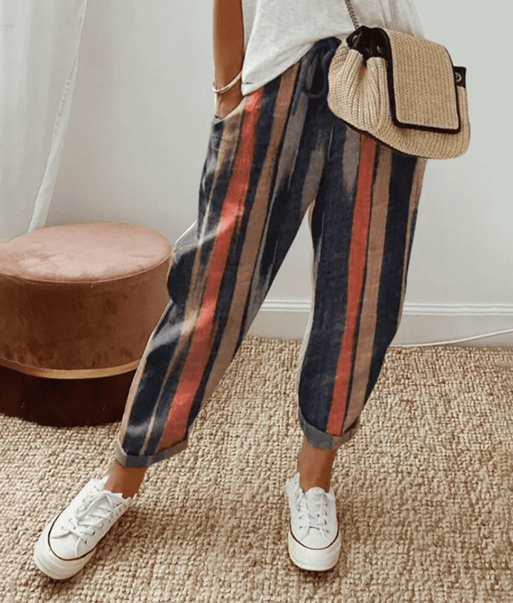 Women's flattering fit printed trousers with a stylish pattern, perfect for comfortable loungewear or casual everyday fashion.