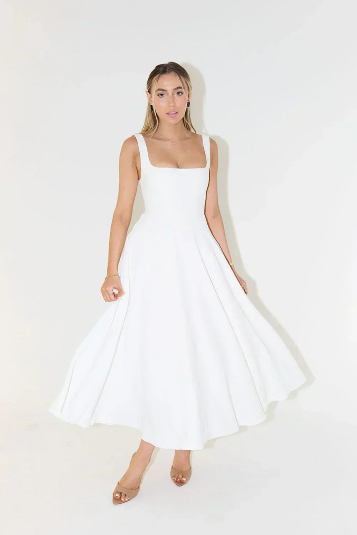 Feel elegant in this flattering women's square neck midi dress, perfect for chic summer style.