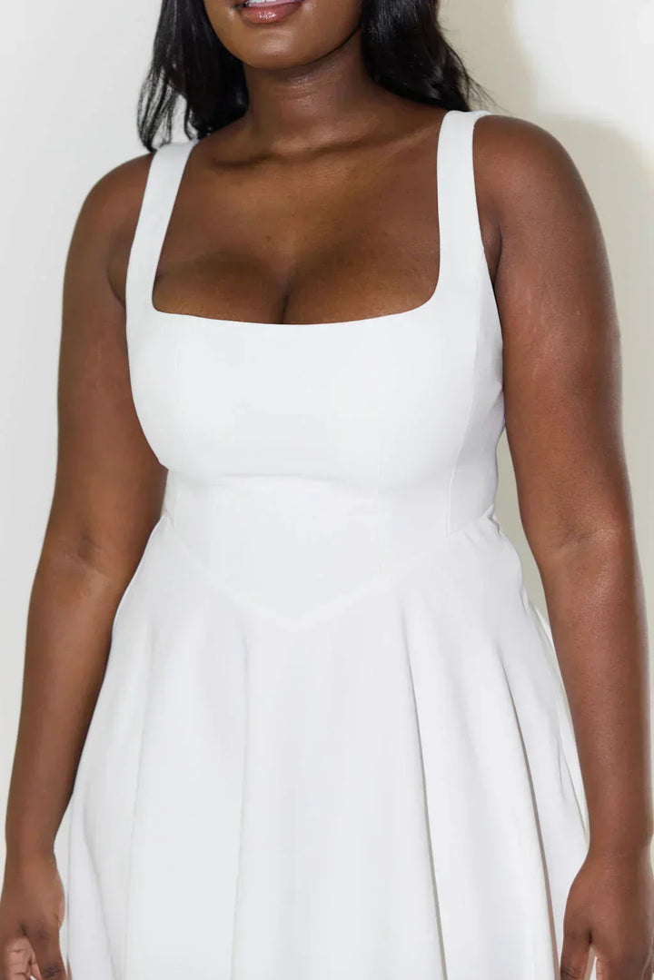 Beautiful women's square neck midi dress, a versatile and elegant piece for summer fashion.