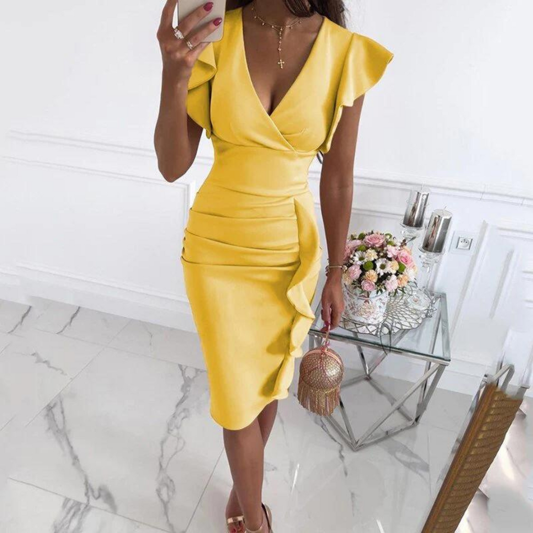Casual V-neck midi dress for women, perfect for summer holidays and everyday wear.
