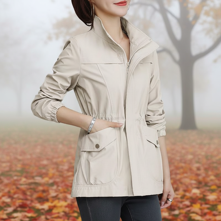 Women's Flora transitional jacket with stand collar, perfect lightweight outerwear for effortless spring & autumn style.