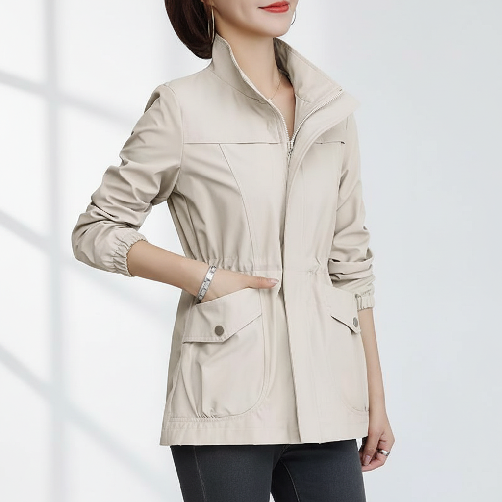 Chic Flora women's zipper jacket, a versatile and lightweight everyday outerwear piece for ladies fashion.