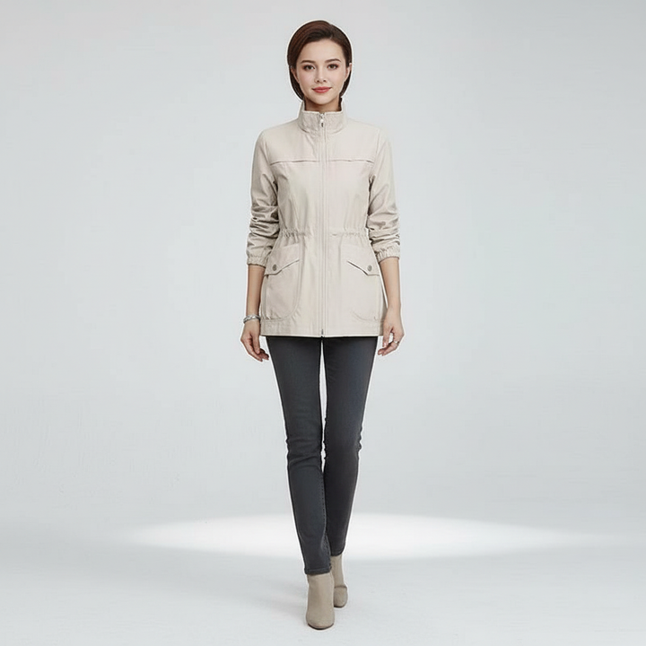 Lightweight Flora women's jacket in a versatile design, an essential everyday transitional outerwear with zipper.