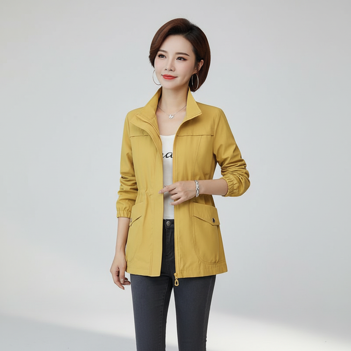Modern Flora ladies' transitional jacket, a chic and lightweight outerwear option for versatile spring and autumn fashion.