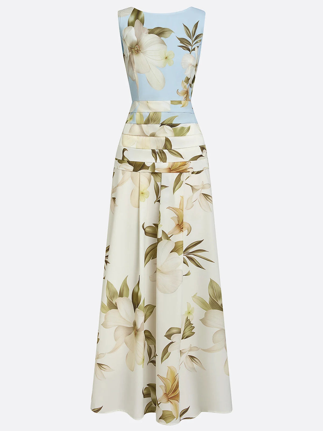 Summer floral A-line maxi dress for women, with a boat neck, a chic choice for parties & events.