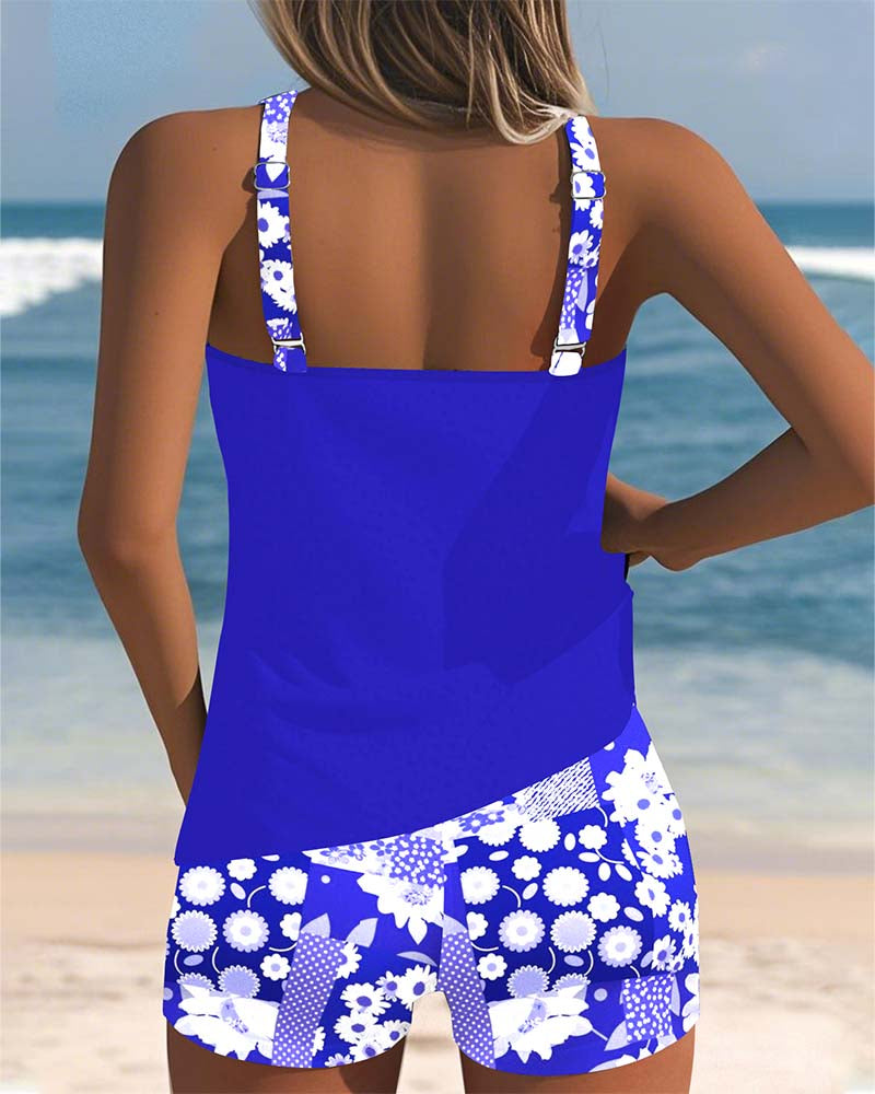 Essential summer style: Women's floral print racerback tankini swimsuit set for a chic vacation look.