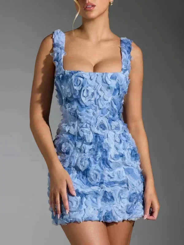 Stunning floral textured mini dress for women, elegant and comfortable, ideal for evening parties.