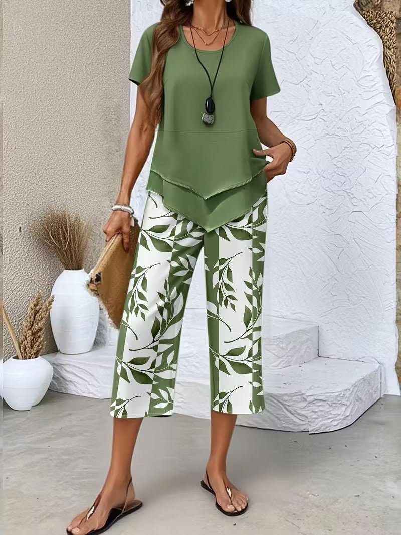 Women's floral wide leg 2-piece set. Effortless comfort & style for summer outfits and vacation.