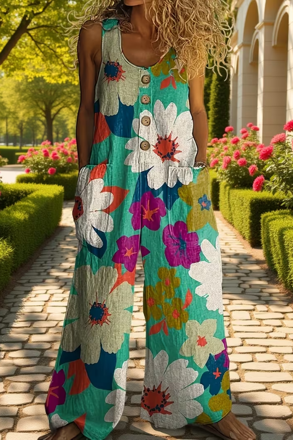 Women's floral wide leg jumpsuit, perfect for casual summer outings or a stylish spring vacation.