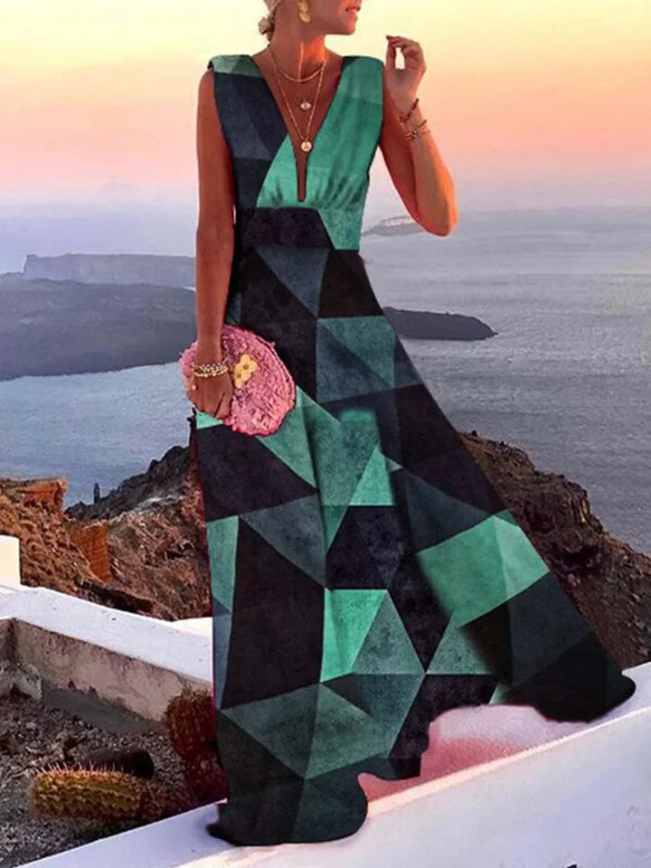 Elegant women's V-neck maxi dress with a flowy silhouette, ideal for party, evening, or special occasion fashion.