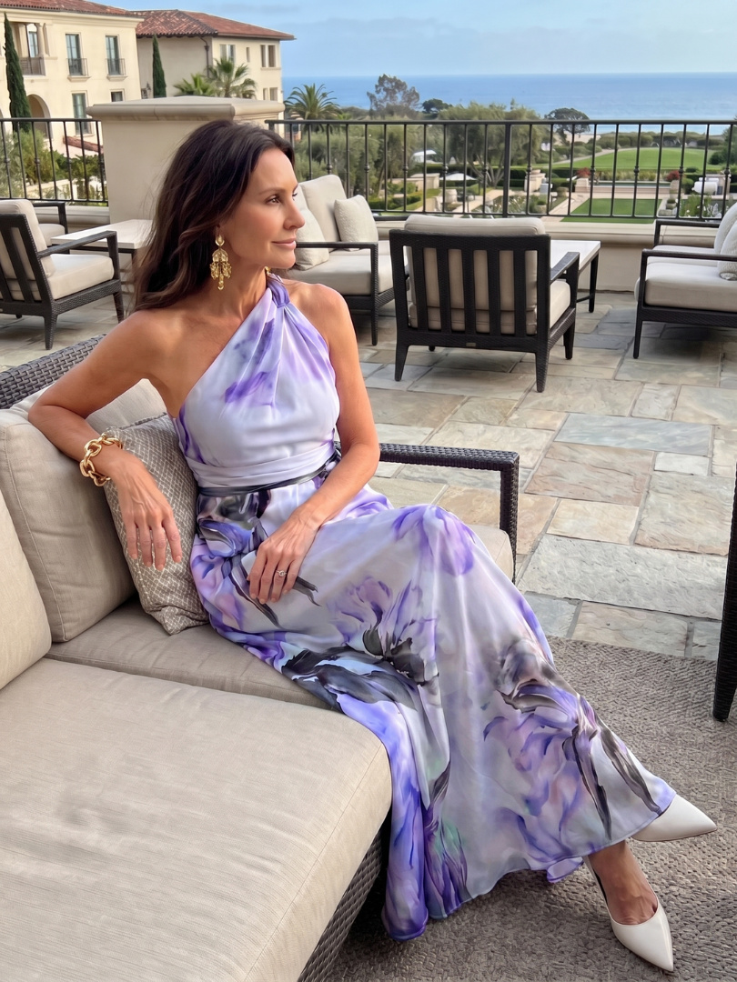 Versatile sleeveless halter maxi dress. Flowing design offers elegant comfort for women's summer and warm weather.
