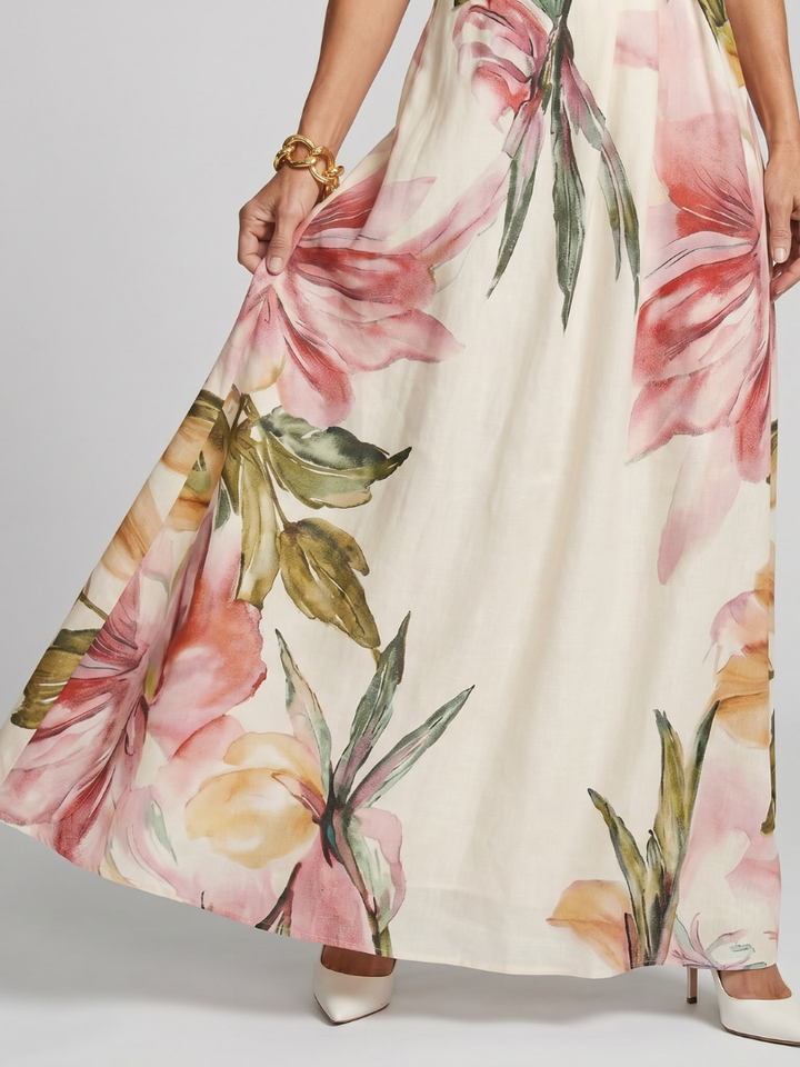 Elegant halter maxi dress with a flowing skirt. Perfect party dress or casual chic summer attire for women.