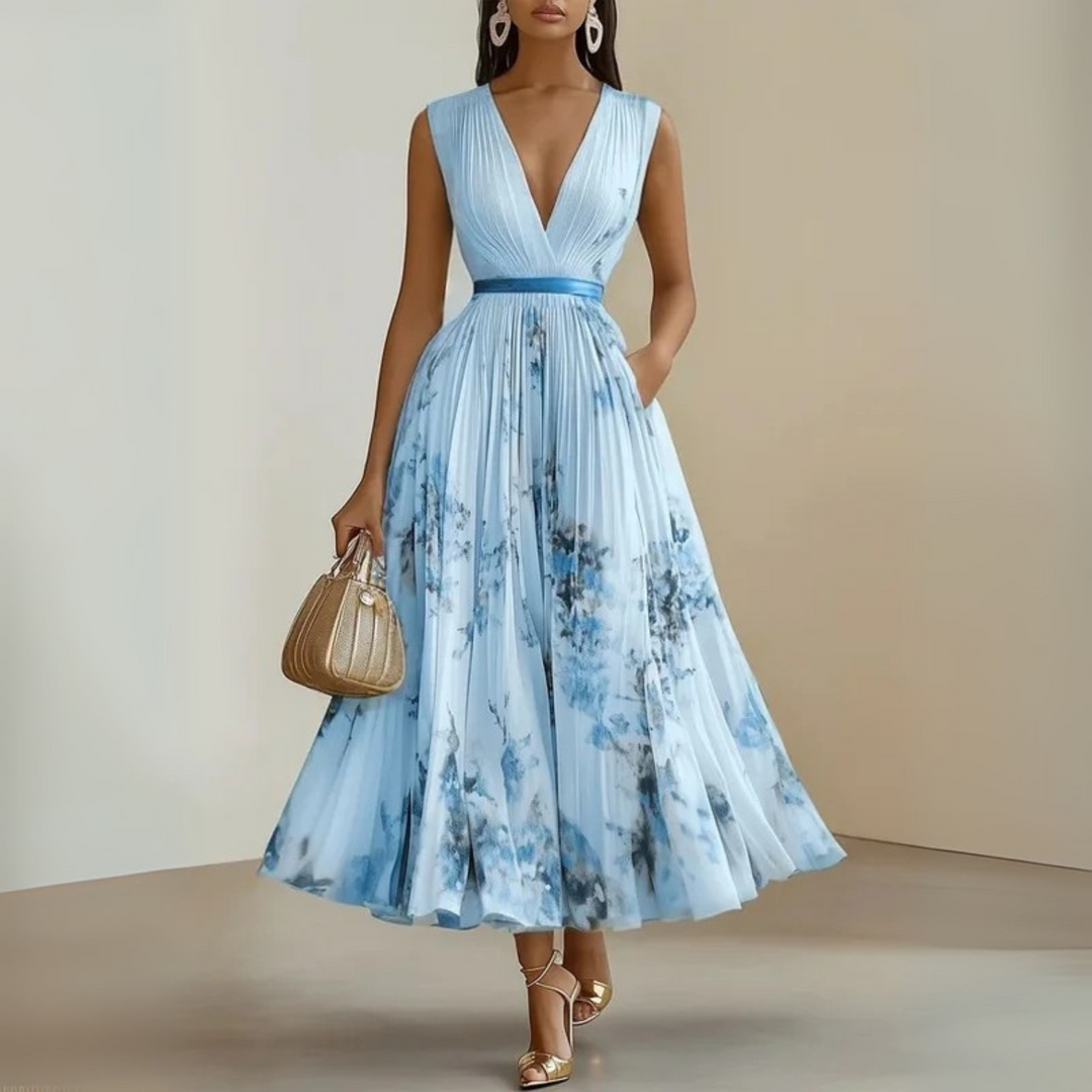 Versatile women's sleeveless maxi dress, soft flowy fabric, great for any occasion, day or night.