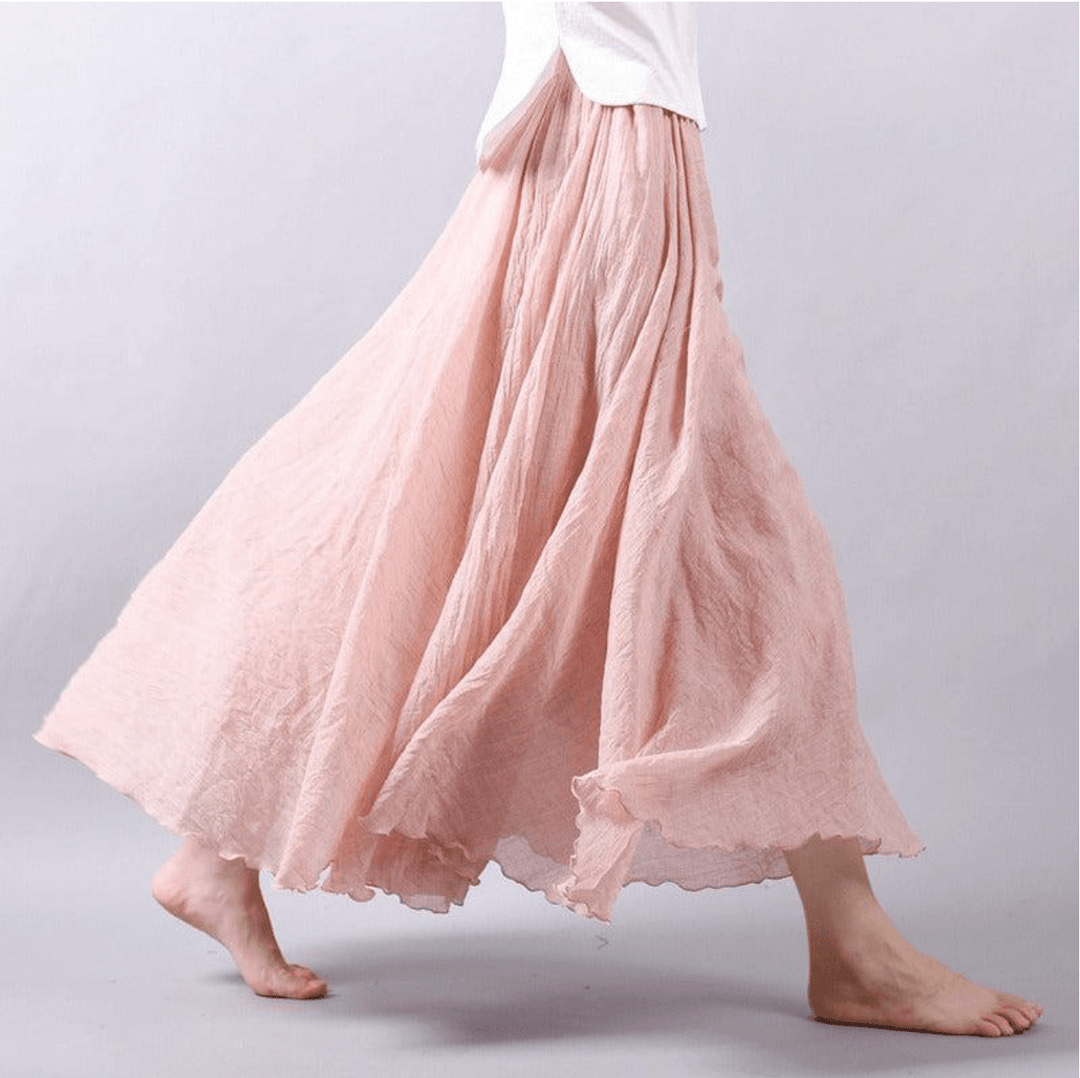Bohemian women's long A-line maxi skirt, lightweight & flowy, great for summer fashion & vacation outfits.