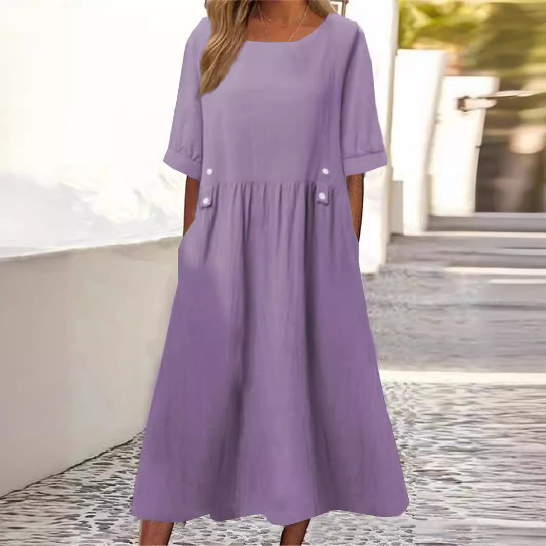 Women's flowy chic midi dress, perfect for summer comfort. Relaxed fit sleeveless design for casual elegance.