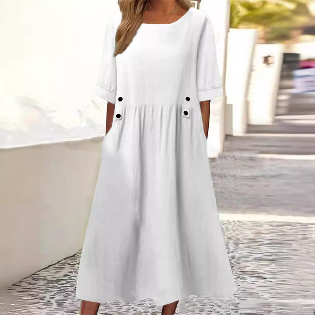 Chic sleeveless midi dress for women, offering a comfortable, relaxed fit. Versatile for summer and travel.