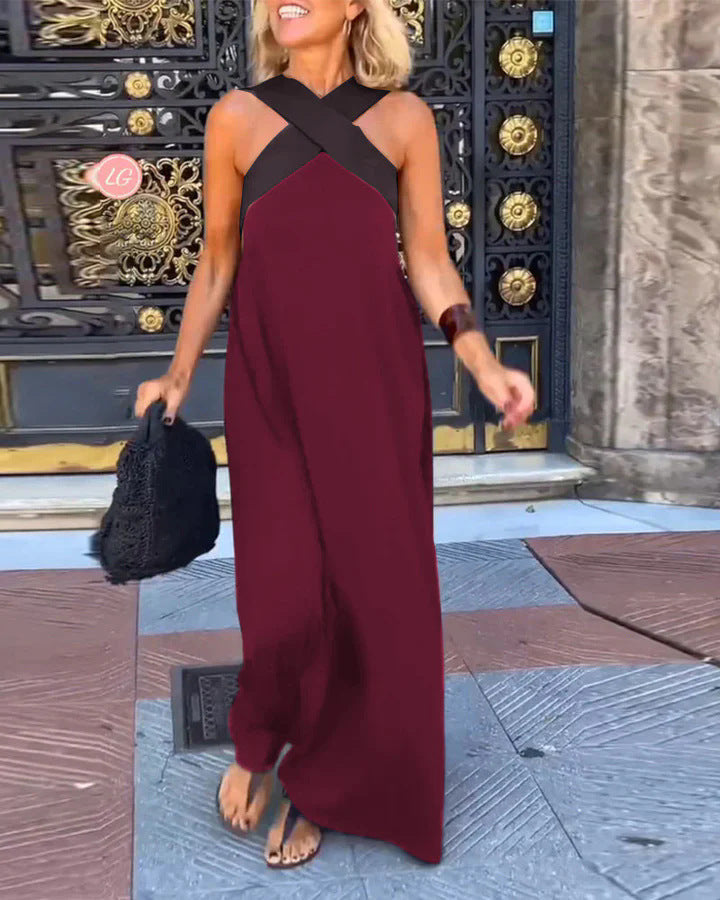 Long, comfortable, and elegant women's flowy cross neck dress for versatility.