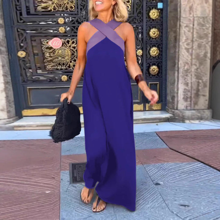 Elegant long cross neck maxi dress for women, perfect for evening events.