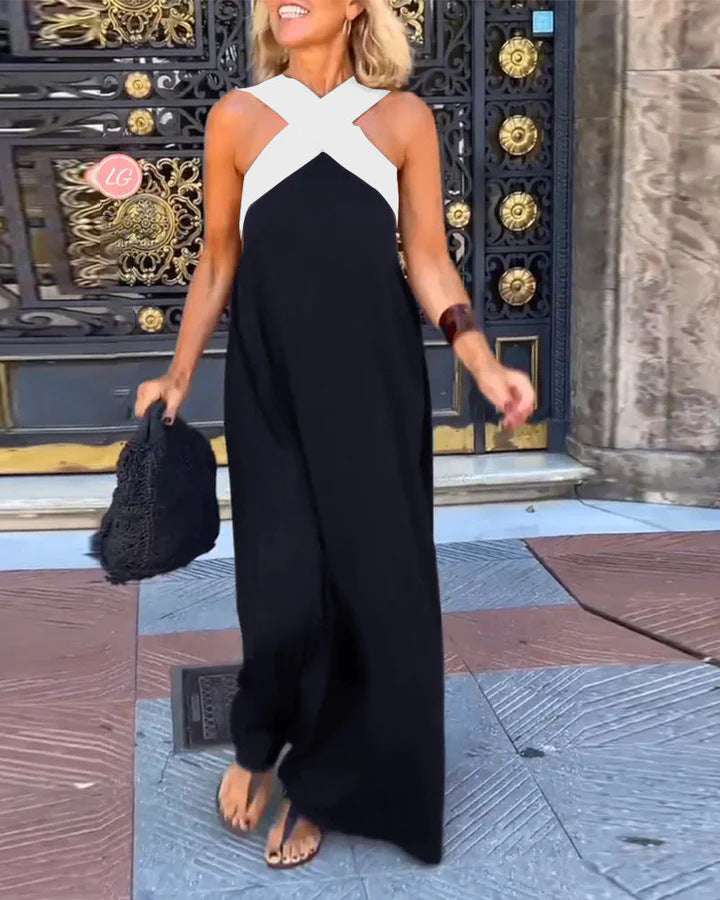 Stylish flowy cross neck maxi dress for women, a comfortable summer staple.