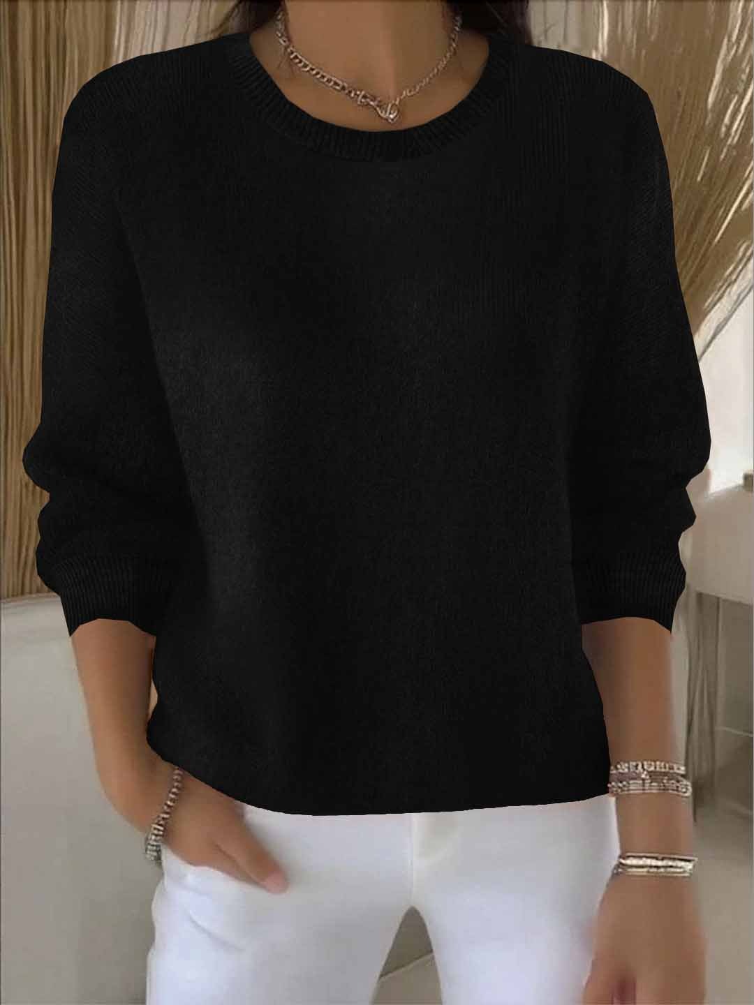 Autumn women's flowy sweater, long sleeve and relaxed for chic comfort. Versatile layering pullover.