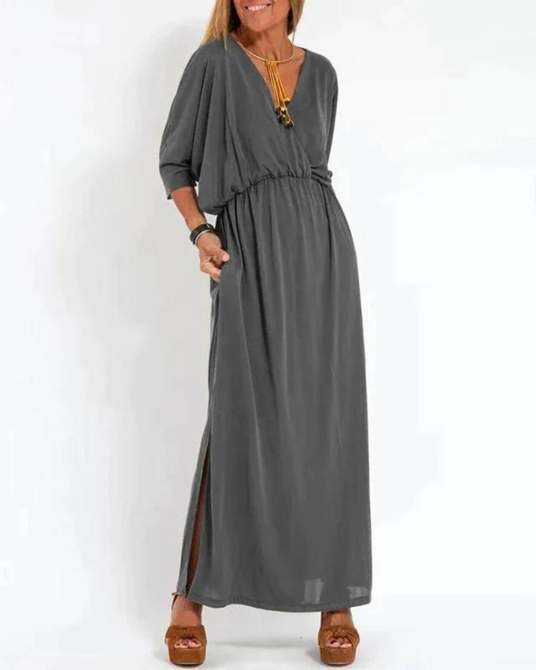 Elegant women's adjustable strap midi dress, a versatile summer day dress for various occasions and styles.