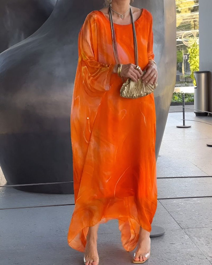 Casual summer flowy midi dress for women, featuring comfortable tummy coverage. Versatile & stylish.