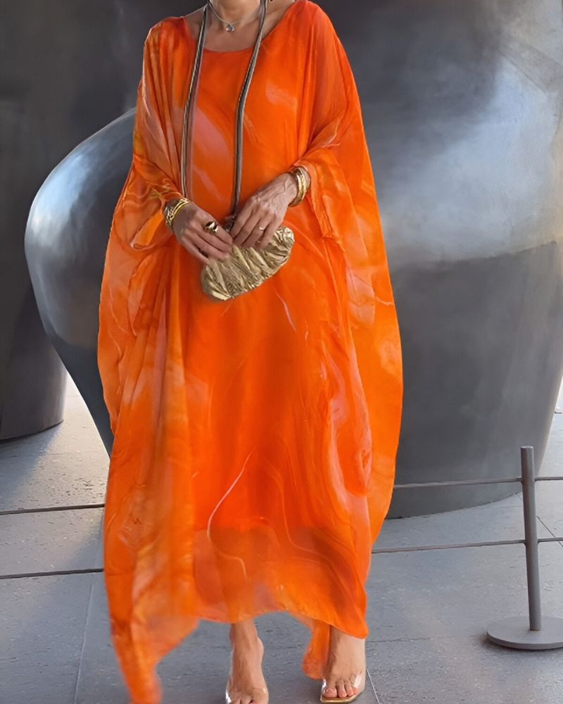 Versatile women's flowy midi dress with tummy coverage. Comfortable, elegant, perfect for any occasion.