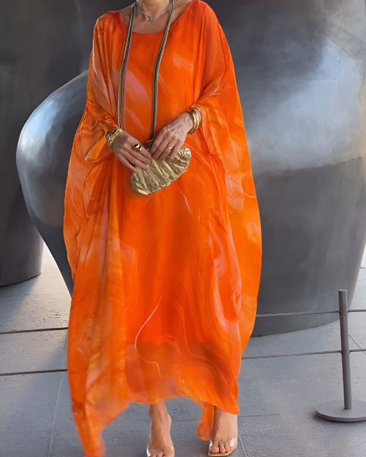 Versatile women's flowy midi dress with tummy coverage. Comfortable, elegant, perfect for any occasion.