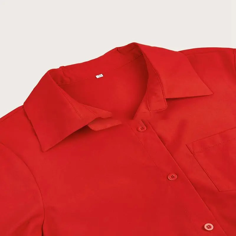 Comfortable women's midi shirt dress with flowy fabric & button front. Great for elegant workwear or casual style.