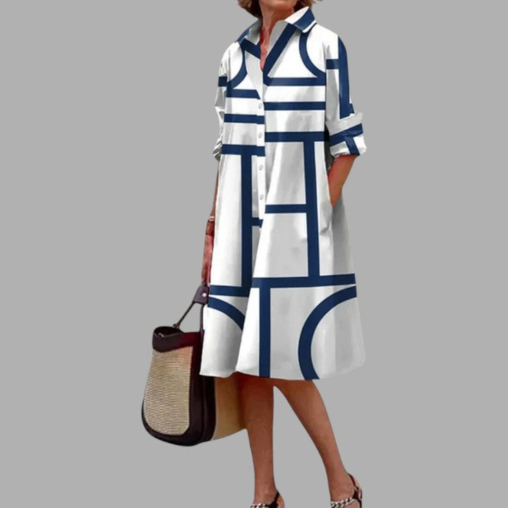 Stylish women's printed midi dress featuring a flowy design, great for casual comfort and elegant everyday fashion.
