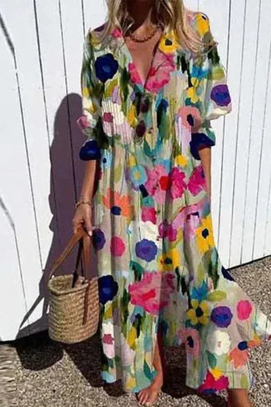 Women's flowy relaxed fit maxi dress, perfect for comfortable and elegant spring/summer style.