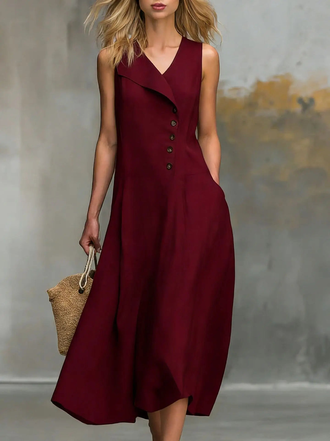 Effortless women's flowy midi dress with a relaxed fit & chic button accents. Ideal for everyday summer fashion.