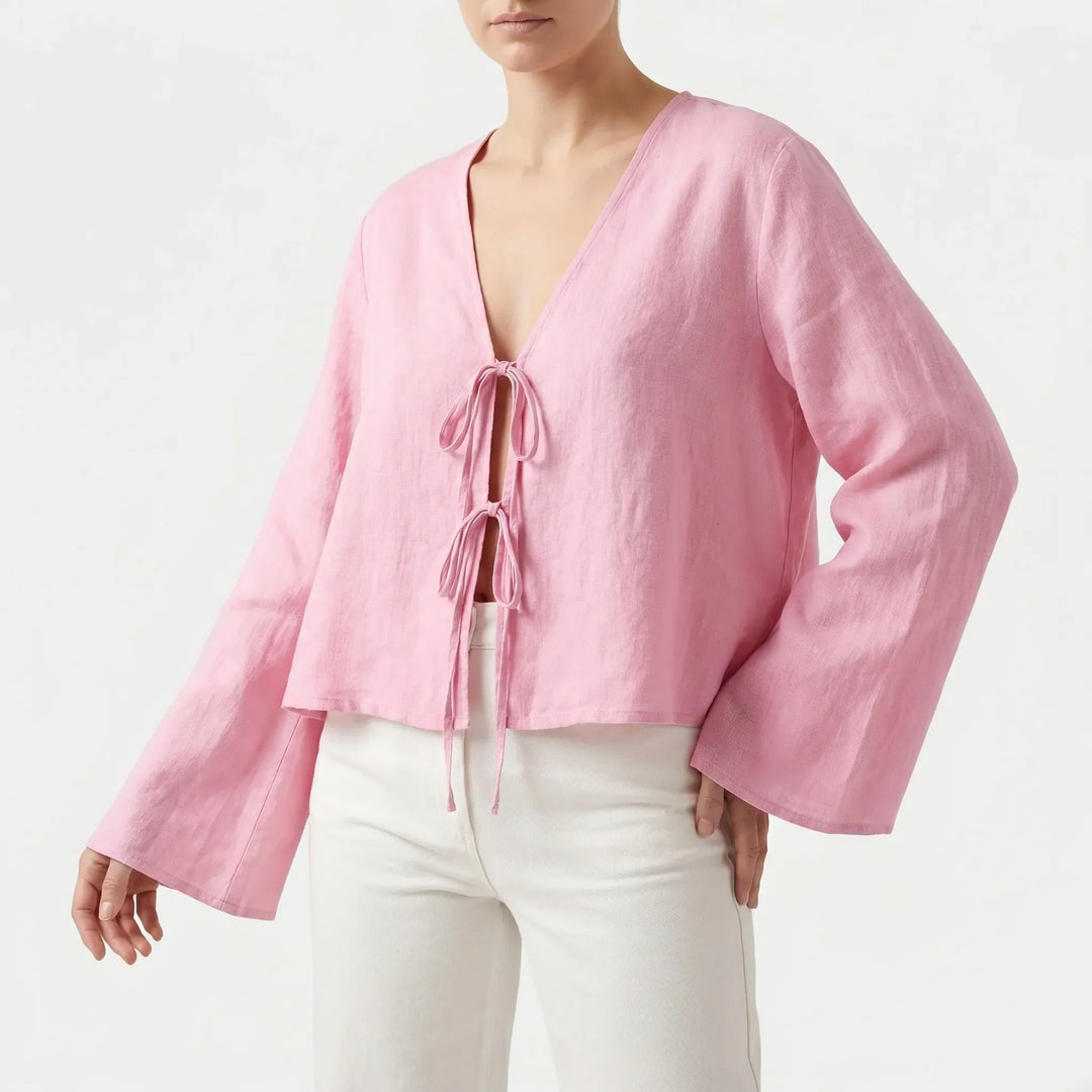 Lightweight women's tie front blouse. Relaxed fit, ideal for casual summer fashion & ladies' comfort.