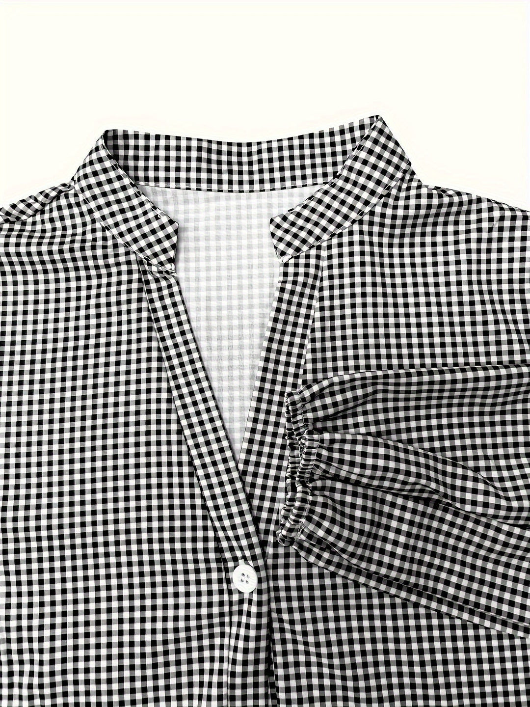 Women's Gingham Mini Dress, Tiered, Button Front, Ruffle Hem, Puff Sleeves. A comfortable and chic smock dress.