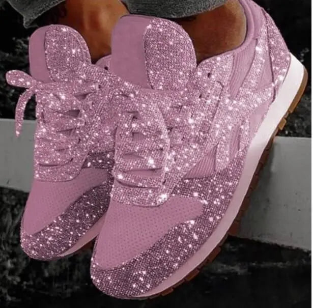 Women's glittering lace-up sneakers. Everyday fashion shoes with sparkling details for casual comfort.