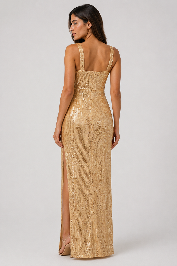 Versatile women's sleeveless maxi dress with a sophisticated square neck and eye-catching vertical pattern.