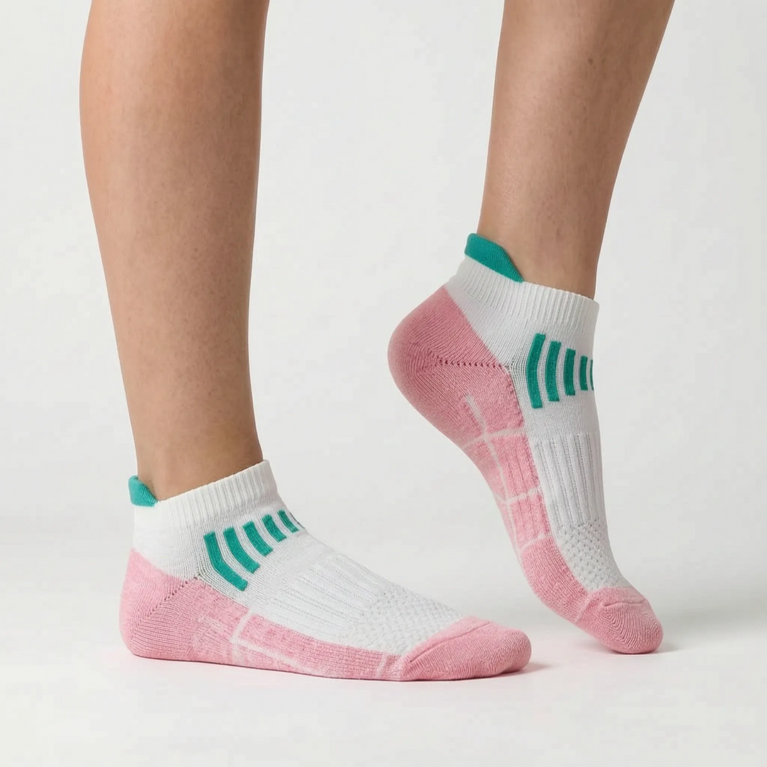 Green non-slip athletic socks for women. Ankle-length design, perfect for sport, workout, and activewear.