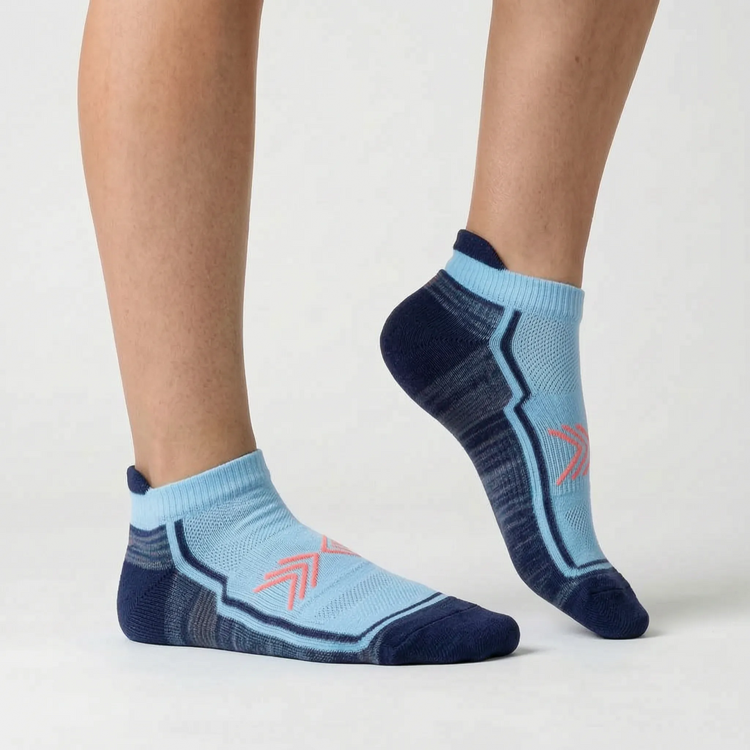Green non-slip sport socks for women. Ankle-length, moisture-wicking design perfect for any workout.