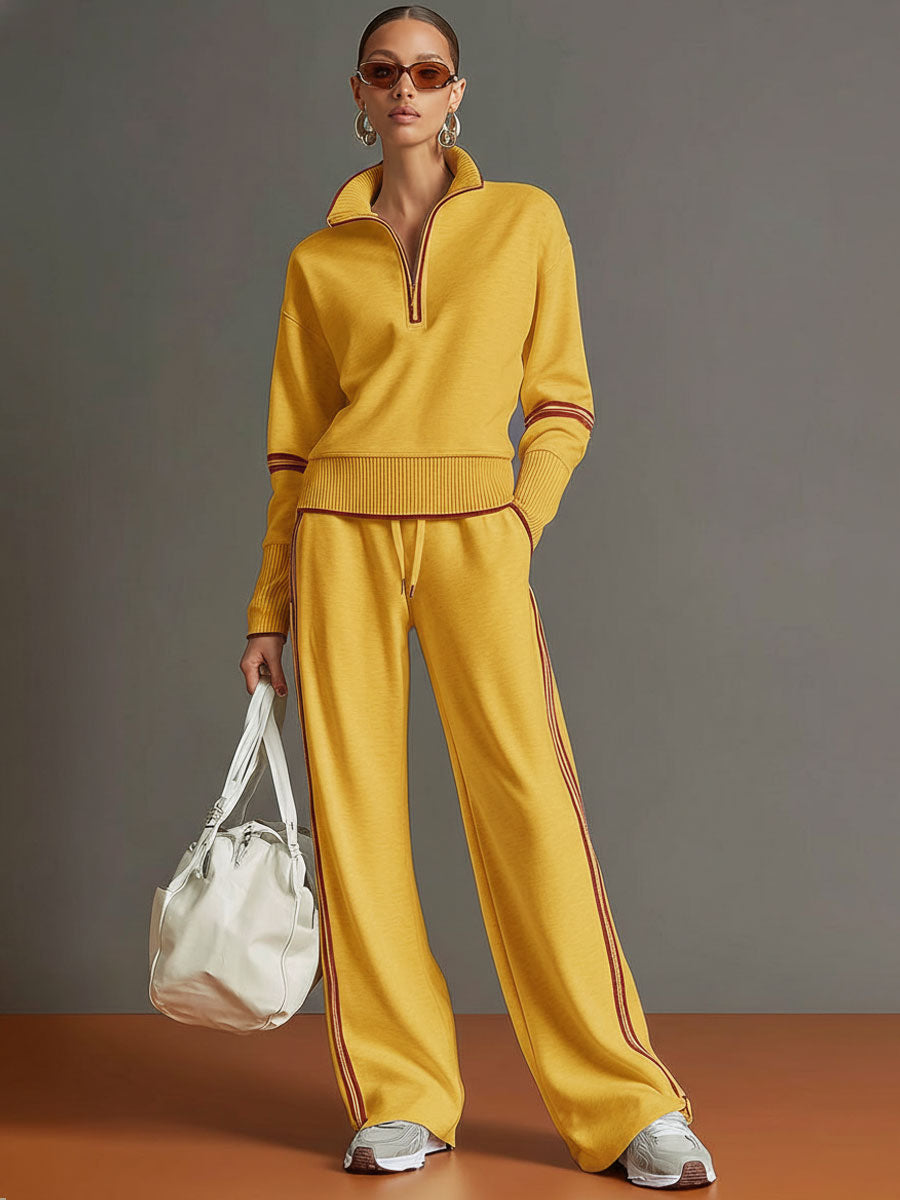 Soft women's half-zip sweatshirt and wide-leg trouser co-ord set, perfect for all-day comfort.