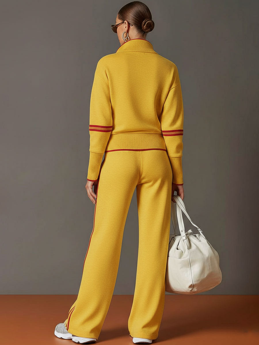 Versatile women's half-zip sweatshirt & wide-leg trouser co-ord, great for home or casual events.