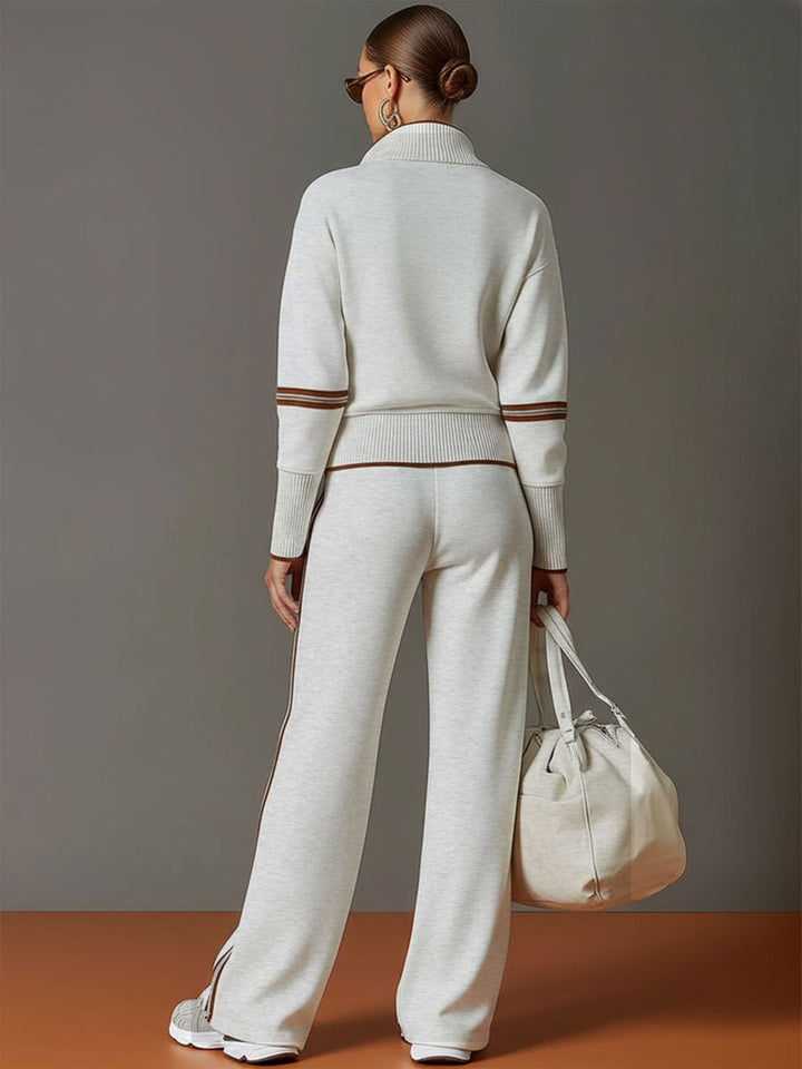 Chic women's half-zip sweatshirt & wide-leg trouser co-ord, perfect for effortless everyday style.